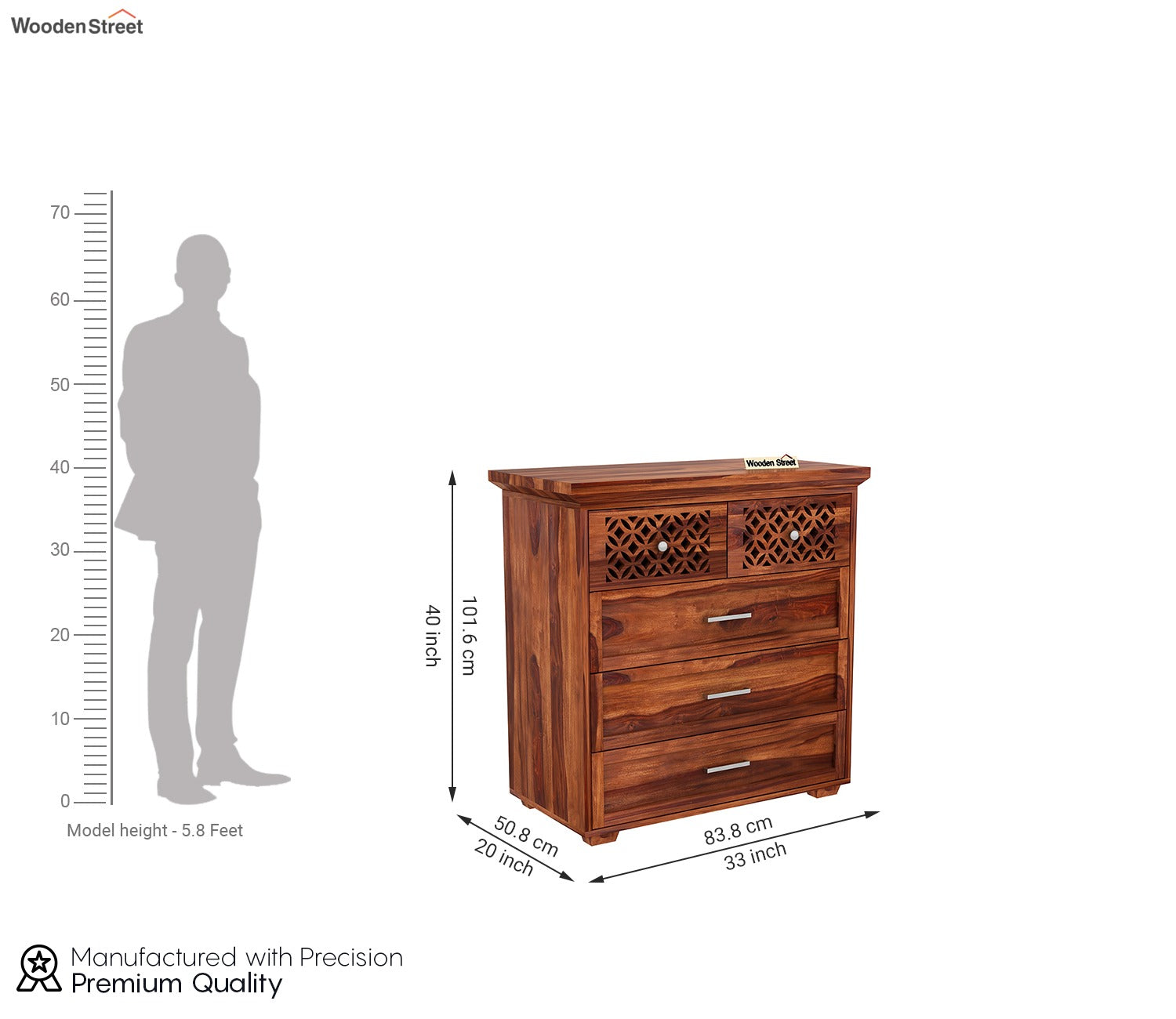 Cambrey 5-Drawer Wooden Chest Of Drawers (Honey Finish)