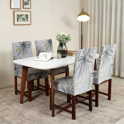 Cassia Floral Printed Polyester Spandex 4 Piece Chair Cover (Grey)