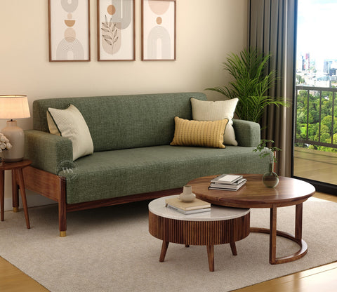 Kairav Modern 3+1+1 Wooden Sofa Set with Premium Upholstery (Sage Green)