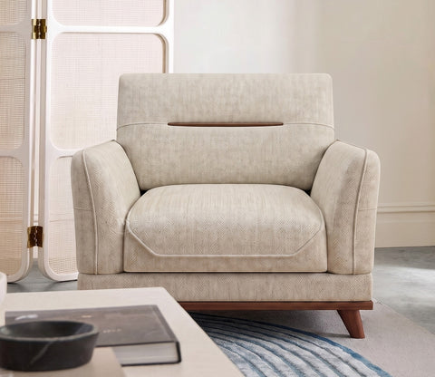 Alvaro 1 Seater Fabric Sofa with Wooden Accents (Cotton, Cottage Ivory)