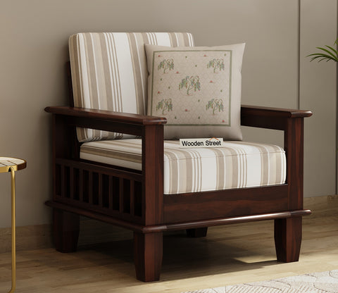 Quartz Printed Fabric Wooden Sofa Chair (Walnut Cream Stripe)