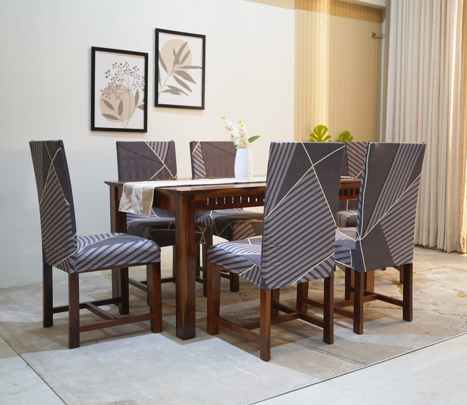 Cason Elastic Abstract Printed Polyester Spandex Dining Chair Cover Set Of 1 (Grey)