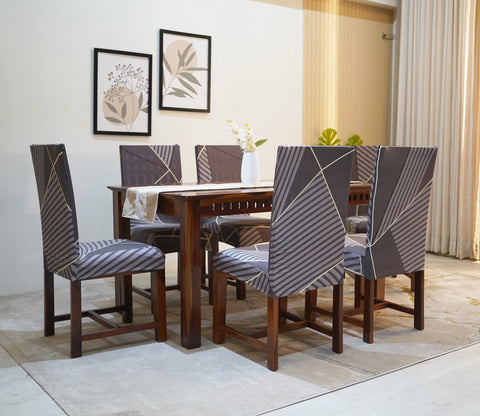 Cason Elastic Abstract Printed Polyester Spandex Dining Chair Cover Set Of 1 (Grey)
