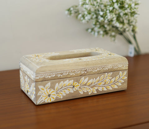 Adiva Floral Hand Painted Wooden Tissue Holder Box