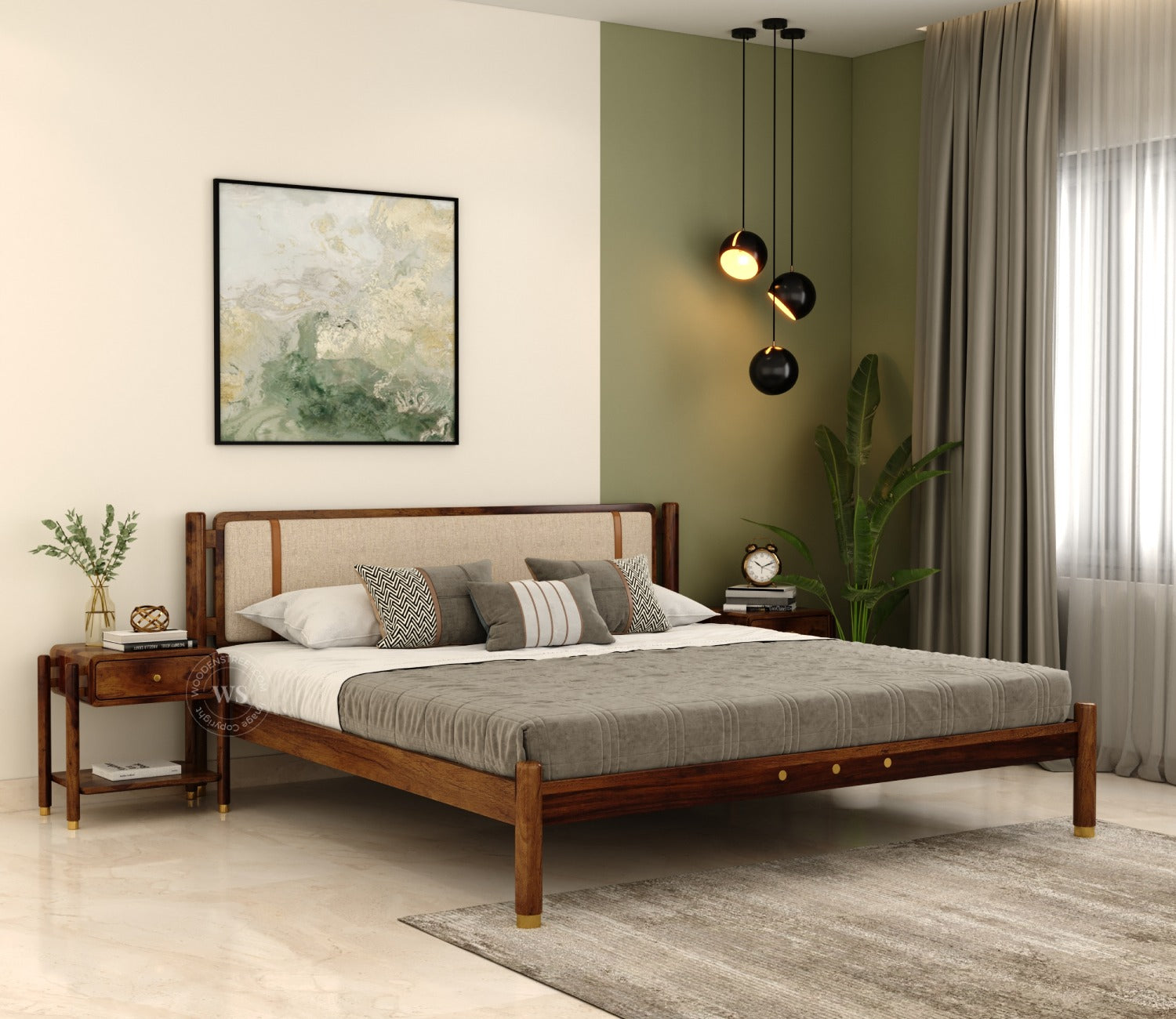 Sarthi Sheesham Wood Bed Without Storage (Queen Size, Teak Finish)