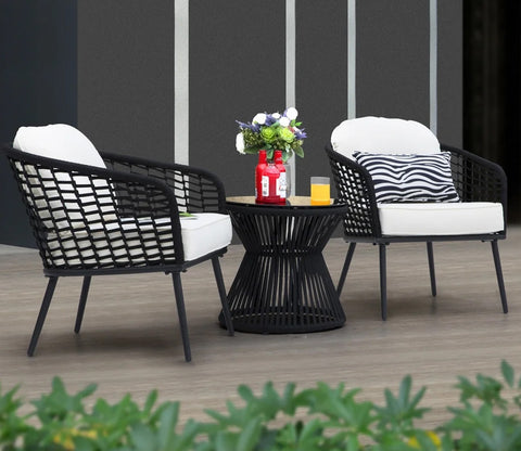 Black Rope 2 Seater With Table And Off-White Cushion Covers