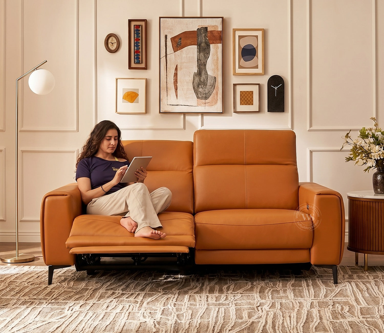 Blacksburg Luxe Electric Recliner 3 Seater Sofa (Urban Tan)