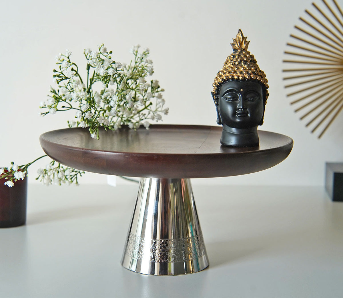 Ranier Wooden Serving Plate with Metal Base