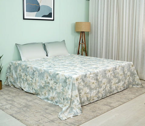 Blossom Flat Cotton Bed Sheet King Size with 2 Pillow Covers (Grey)