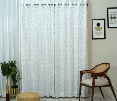 Threaded Patterned 1 Piece Sheer Curtain (Grey, 7 Feet)