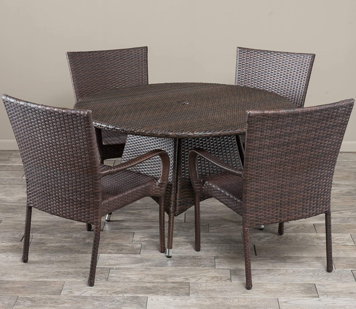 Dark Brown Wicker And Rattan 4 Seater Dining Outdoor Patio Set