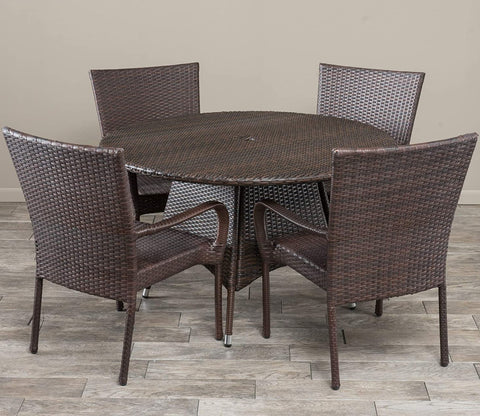 Dark Brown Wicker And Rattan 4 Seater Dining Outdoor Patio Set