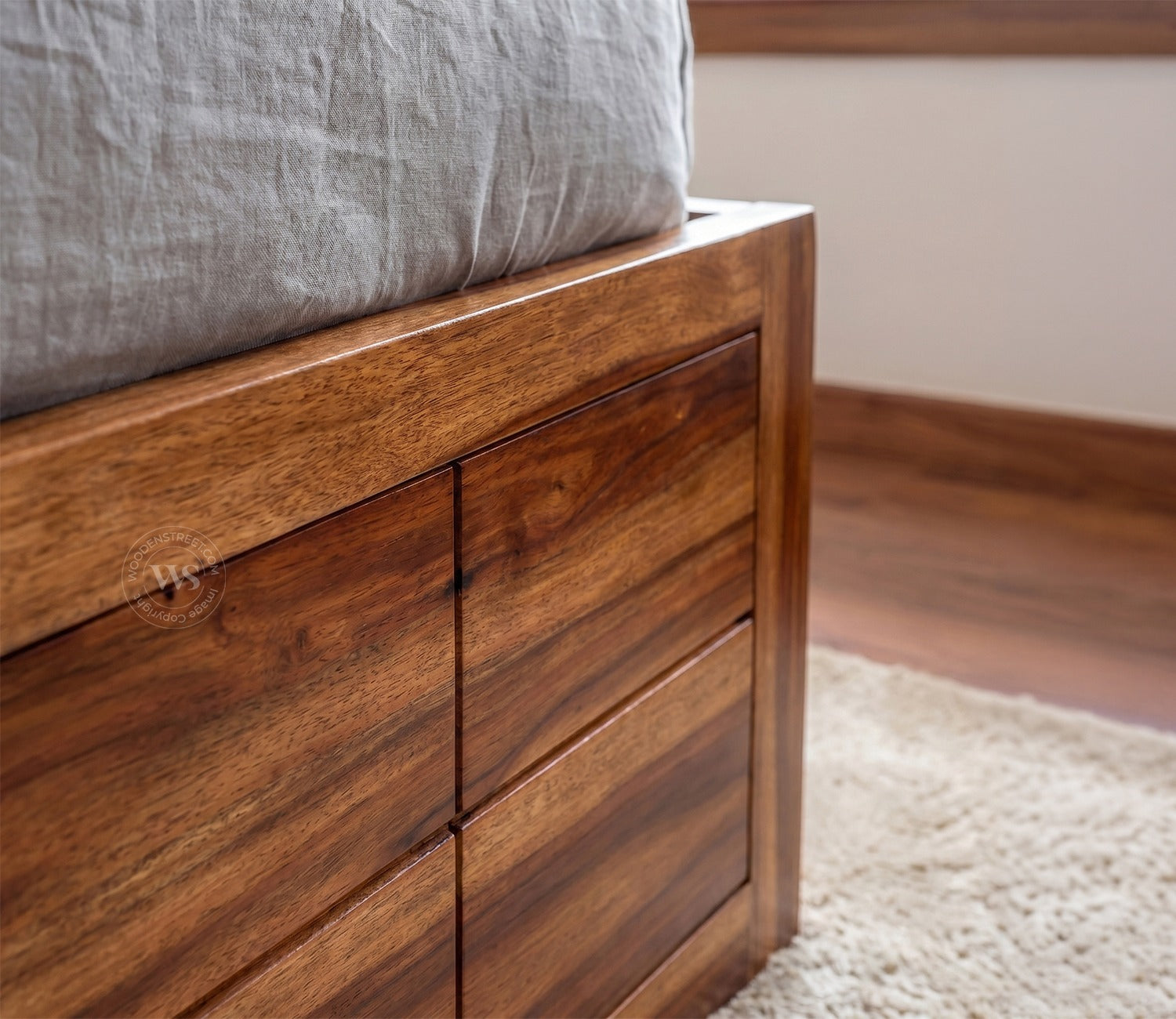 Brixton Sheesham Wood Bed With Box Storage (King Size, Honey Finish)