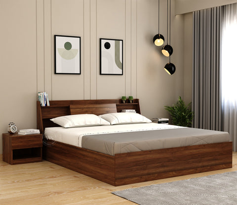 Celestia Engineered Wood Bed With Hydraulic Storage (King Size, Columbian Walnut Finish)