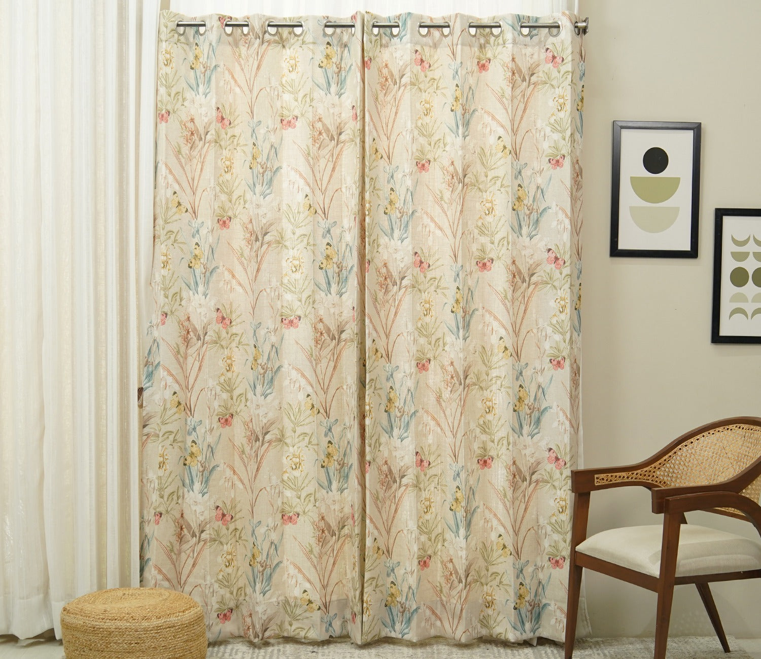 Butterfly 1 Piece Light-Filtering Curtain (Orange, 7 Feet)