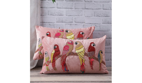 Beaded Sequin Velvet Cushion Covers - Set of 1 (20 x 12 inch, Peach)