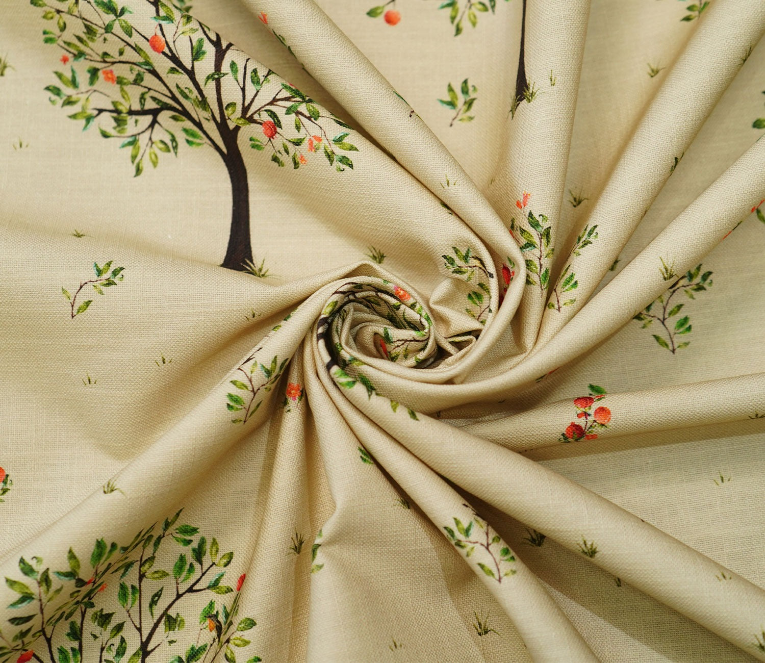 Beige Pomme Tree Print 100% Cotton Fabric