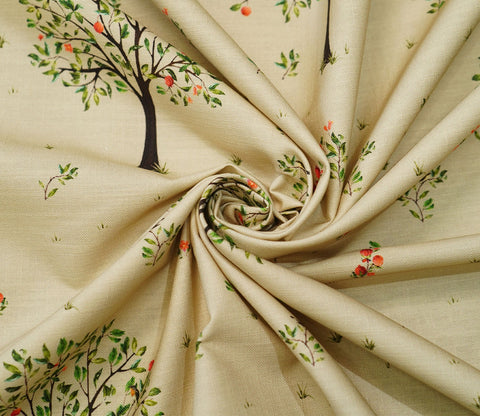 Beige Pomme Tree Print 100% Cotton Fabric