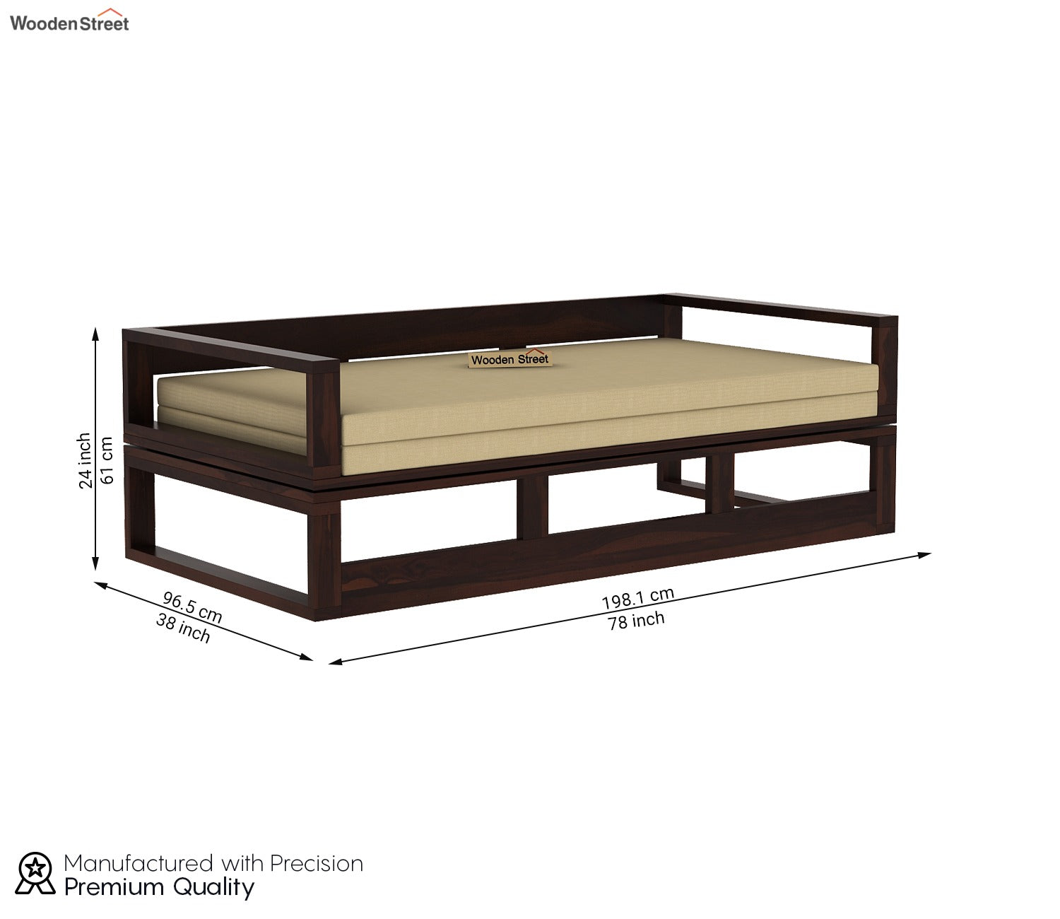 Bacon 3 Seater Divan Cum Bed with Mattress (King Size, Walnut Finish)