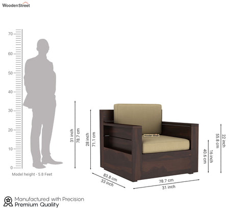Marriott 1 Seater Wooden Sofa (Walnut Irish Cream)