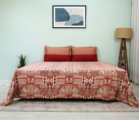 Killim Classic Printed King Size Bedsheet (Red)