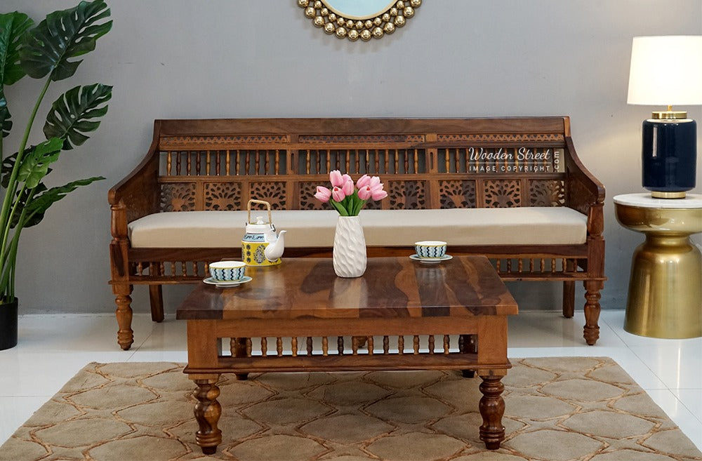 Alanis Wooden Sofa Set (Honey Finish)