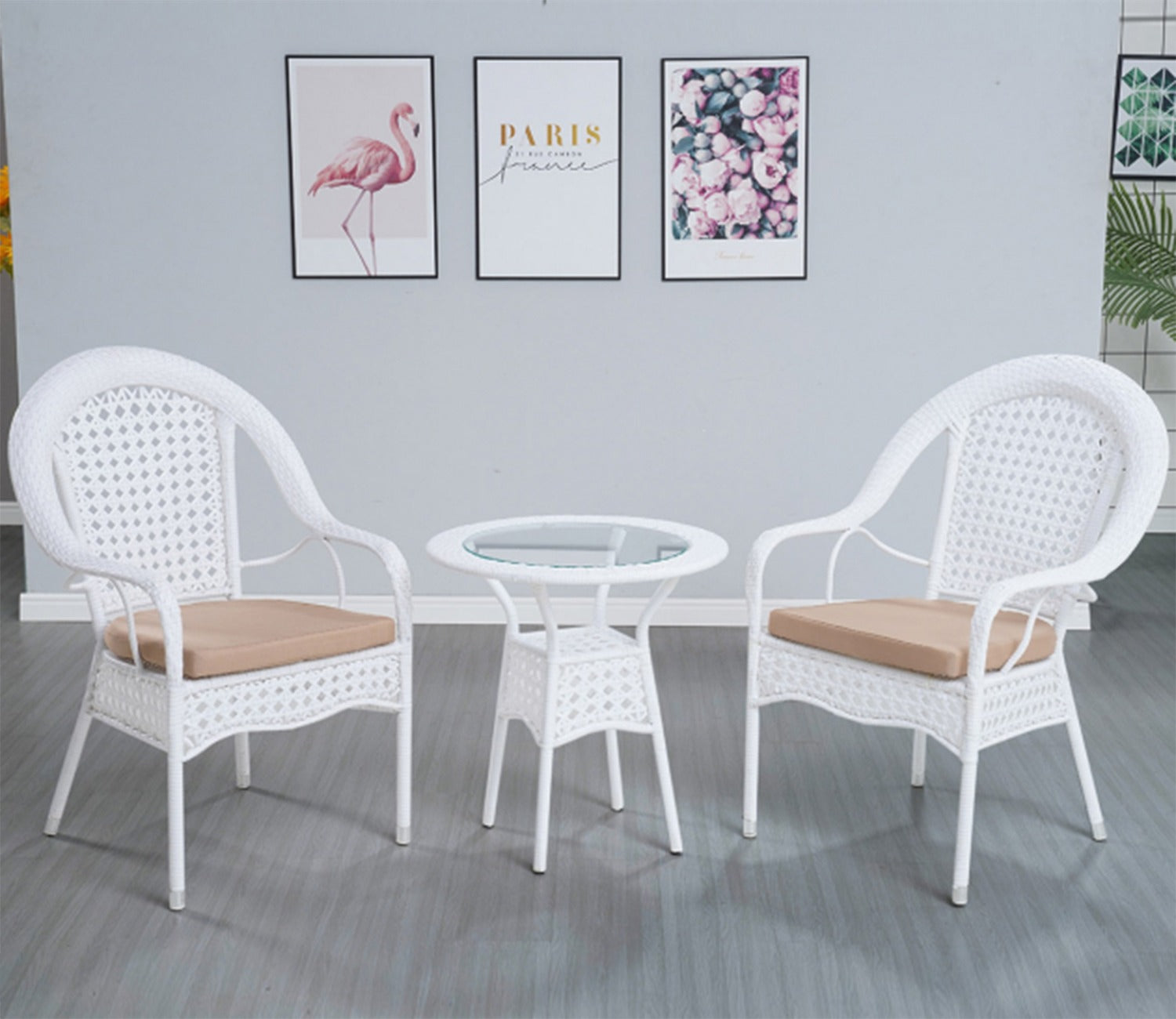 Rattan And Wicker 2 Seater Set With Table Set (White)