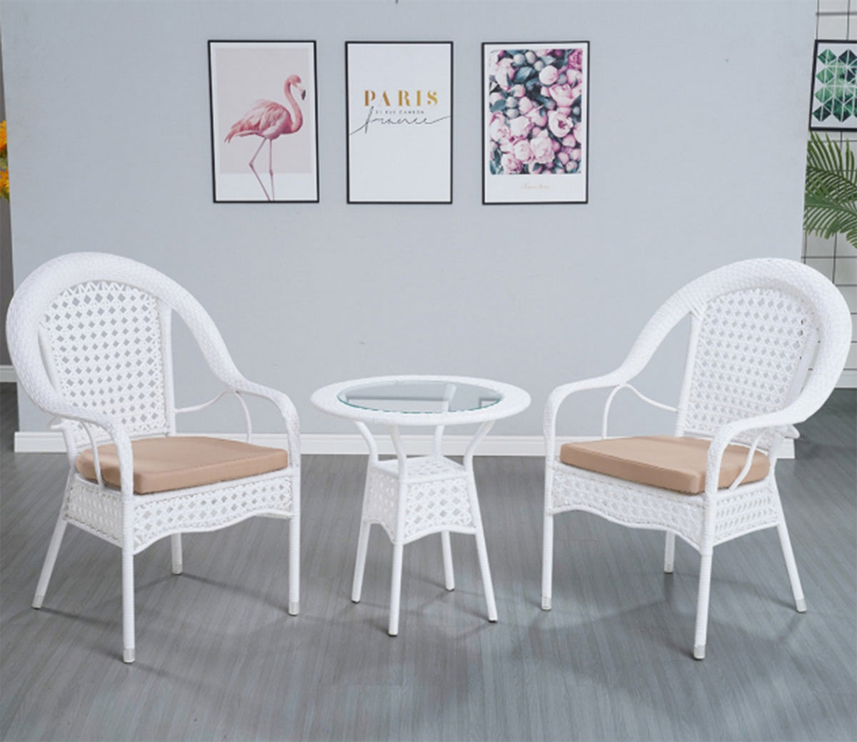 Rattan And Wicker 2 Seater Set With Table Set (White)