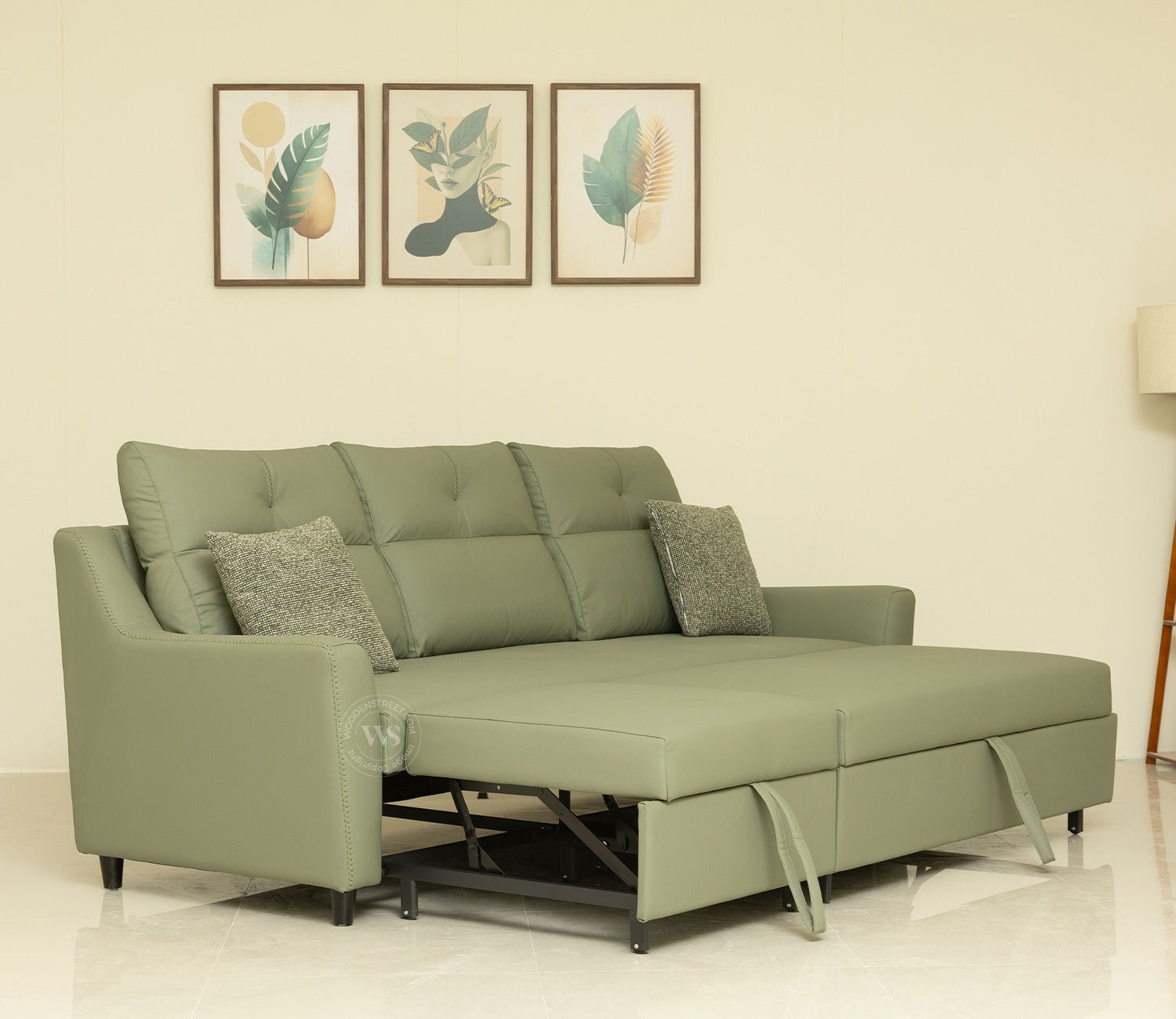 Elano 3-Seater Sofa Cum Bed | Pull-Out Mechanism (Green)