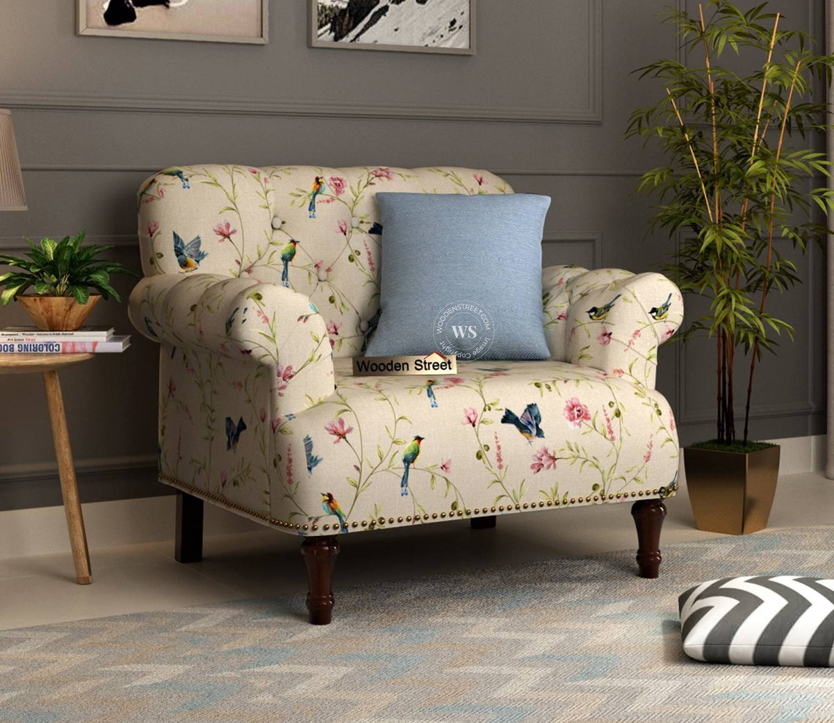 Parker 1 Seater Sofa (Cotton, Cream Robins)