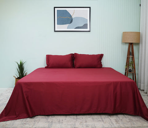 Ruby Classic Stripe King Size Bedsheet (Maroon)
