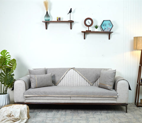 Princeton 3 Seater Premium Sofa Cover with Shimmer Lace - Set of 9 (Latte Beige)