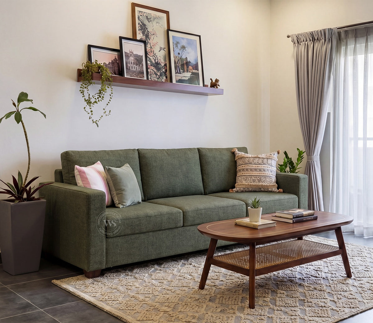 Albus 3 Seater Fabric Sofa (Sage Green)