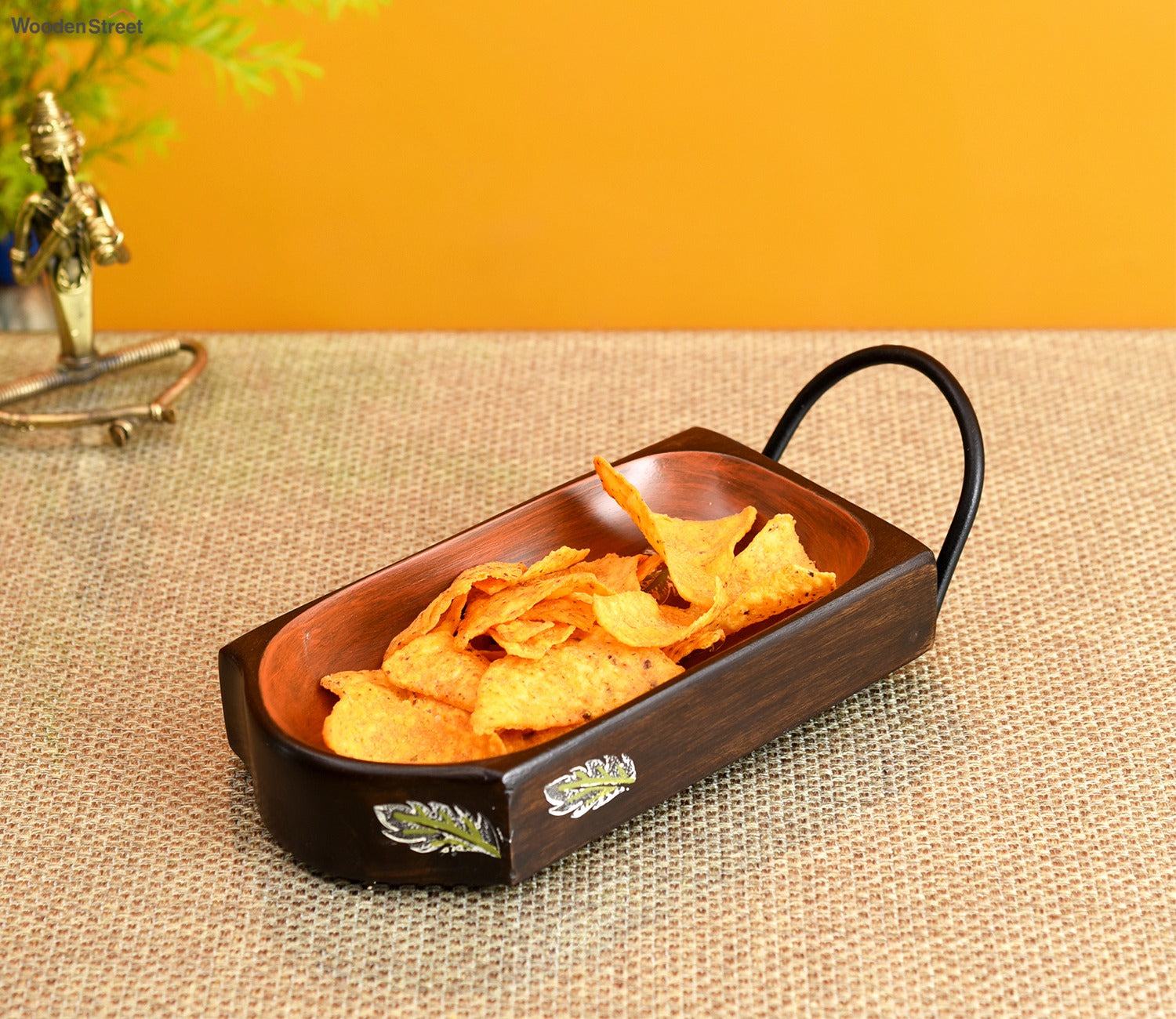 Chips and Snacks Server with Sleek Metal Handle Tray