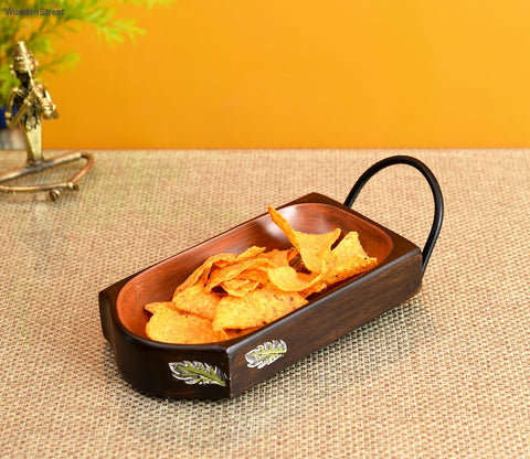 Chips and Snacks Server with Sleek Metal Handle Tray
