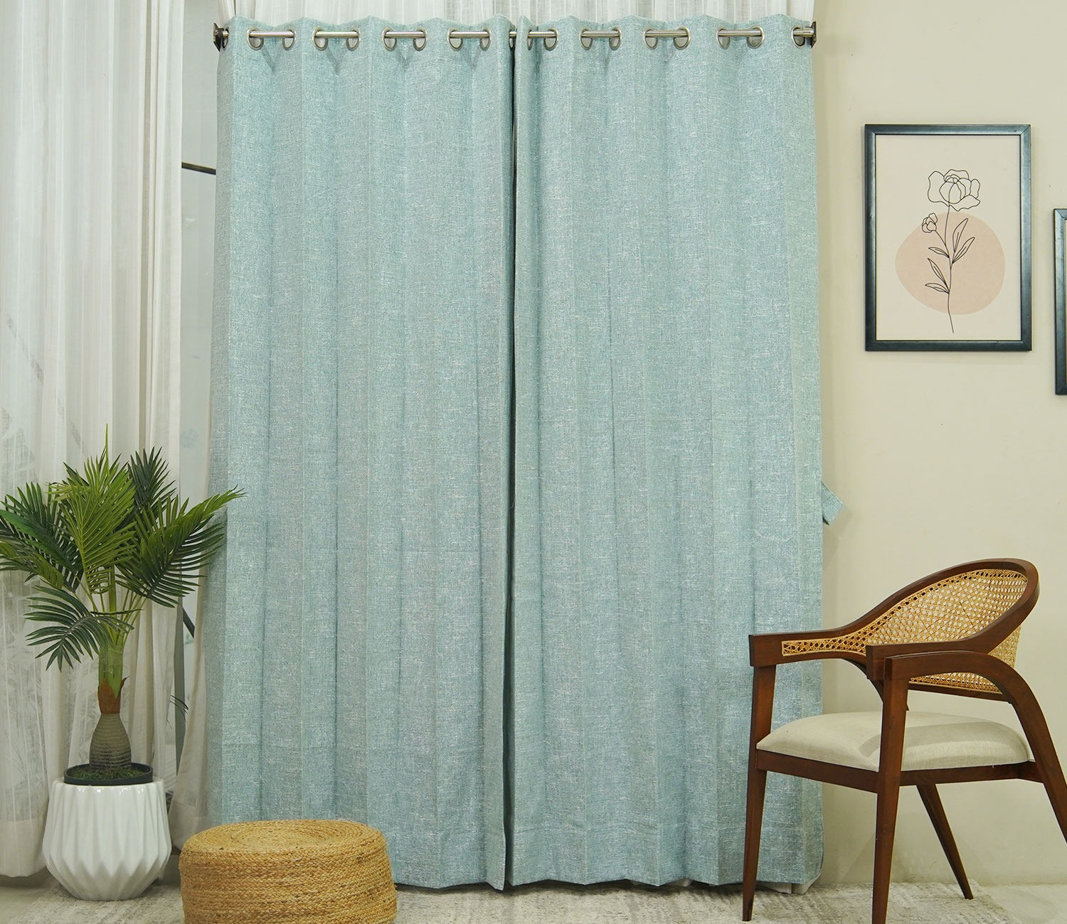 Solid Textured 1 Piece Light-Filtering Curtain (Blue, 7 Feet)
