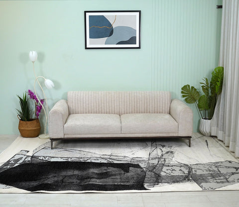 Bergen Black and White Abstract Pattern Carpet  (11 x 7 Feet)