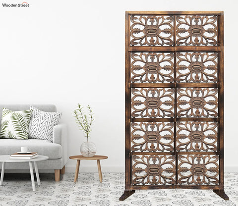 Mason Floral Hand Carved Wooden Room Divider Single Panel With Stand
