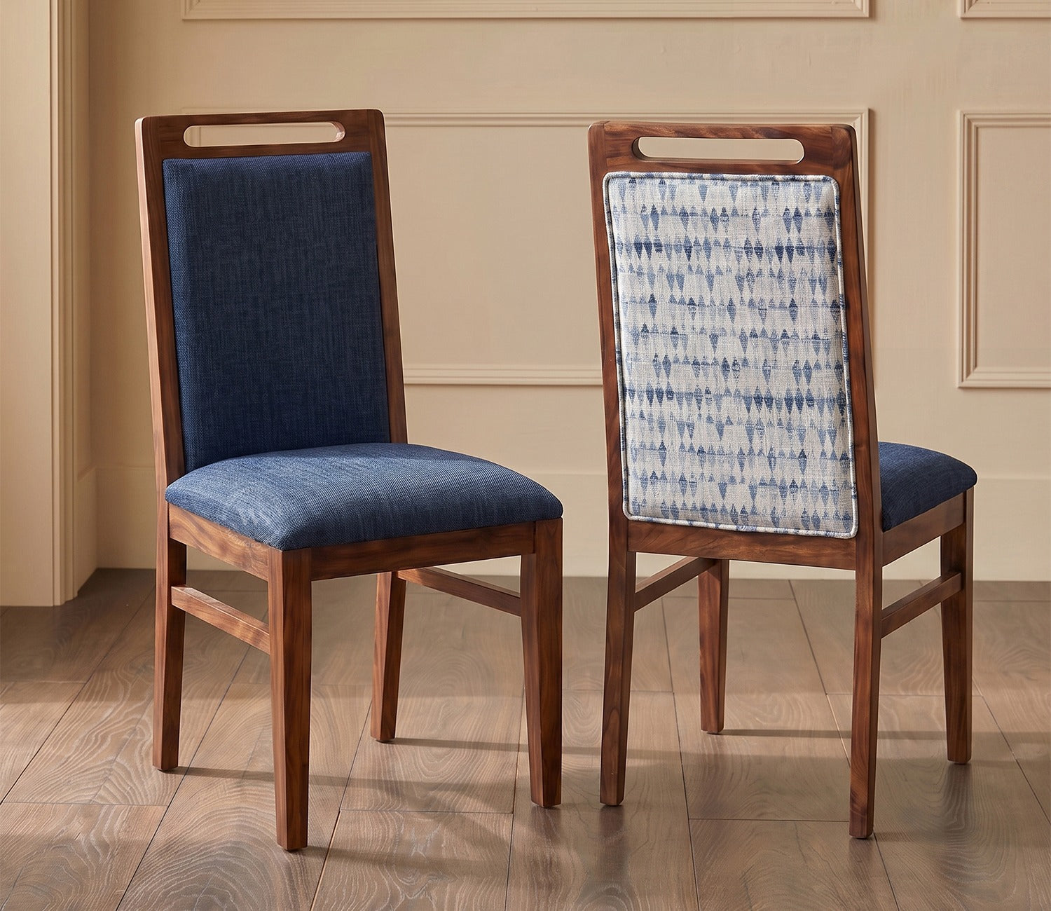Hazel Sheesham Wood Premium Cotton Cushioned Dining Chair - Set of 2 (Cotton, Honey Iris Blue)