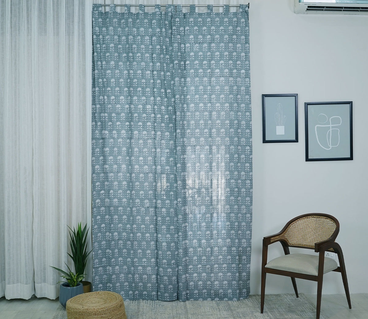 Garden Splash 1 Piece Long Door Curtain (Grey, 9 Feet)