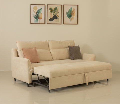 Tevo 3-Seater Sofa Cum Bed | Pull-Out Bed Mechanism | Fabric Upholstery (Off White)