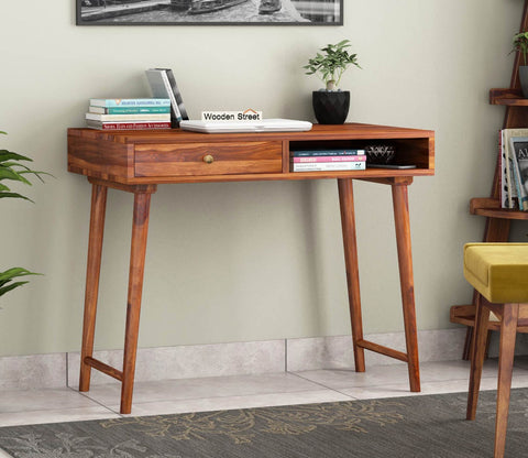 Lynton Study Table with Drawer and Open Storage (Honey Finish)