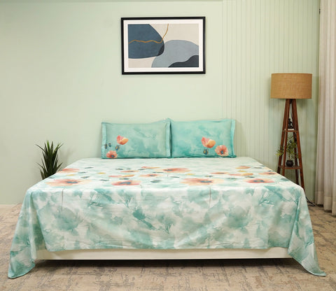 Rosemary Flat Cotton Bed Sheet King Size with 2 Pillow Covers