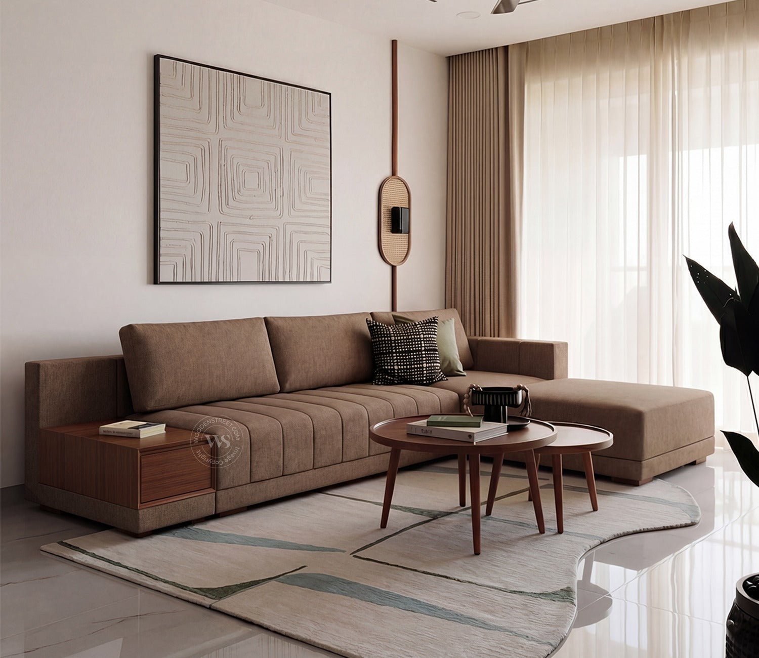 Oasis L-Shape Right Aligned Sectional Sofa (Sand Brown)