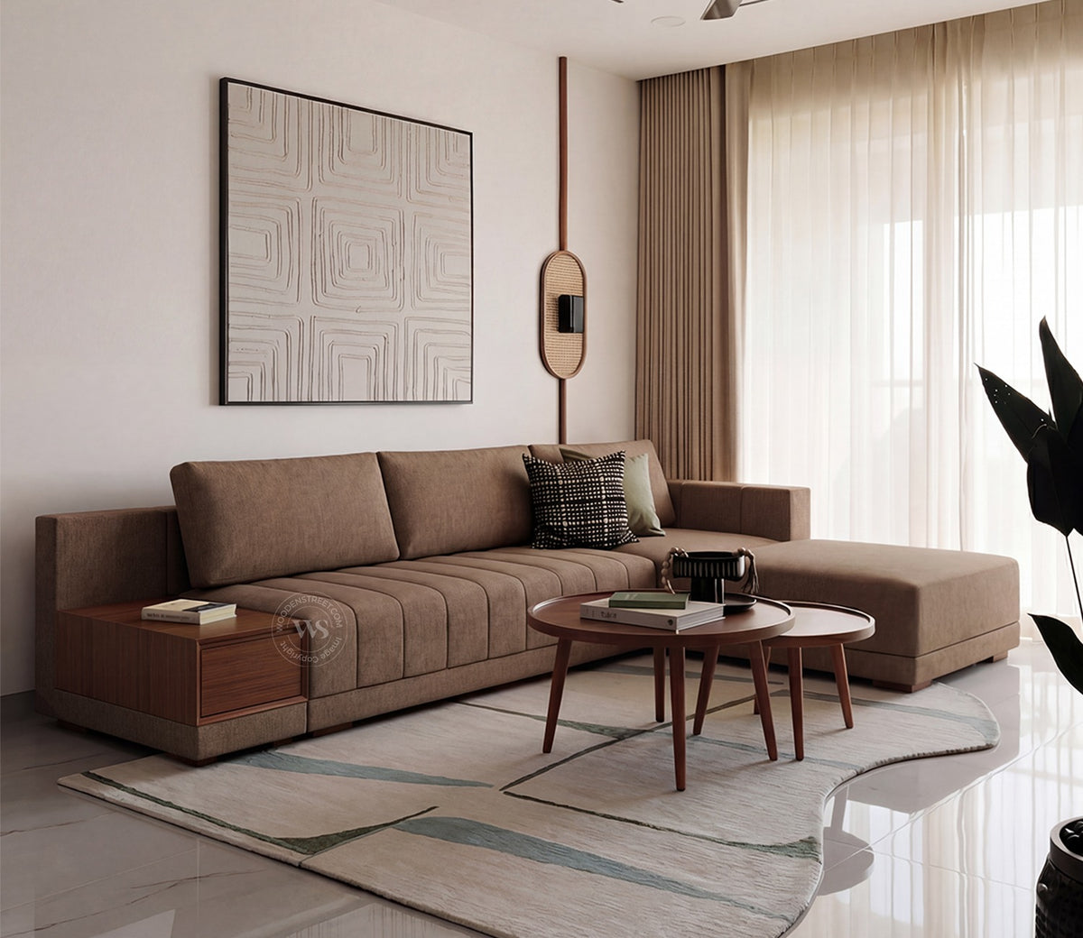 Oasis L-Shape Right Aligned Sectional Sofa (Sand Brown)