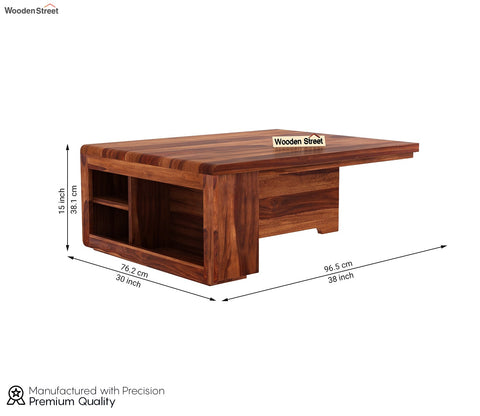 Vesta Sheesham Wood Coffee Table with Four Stools (Honey Finish, Cream Blossom)