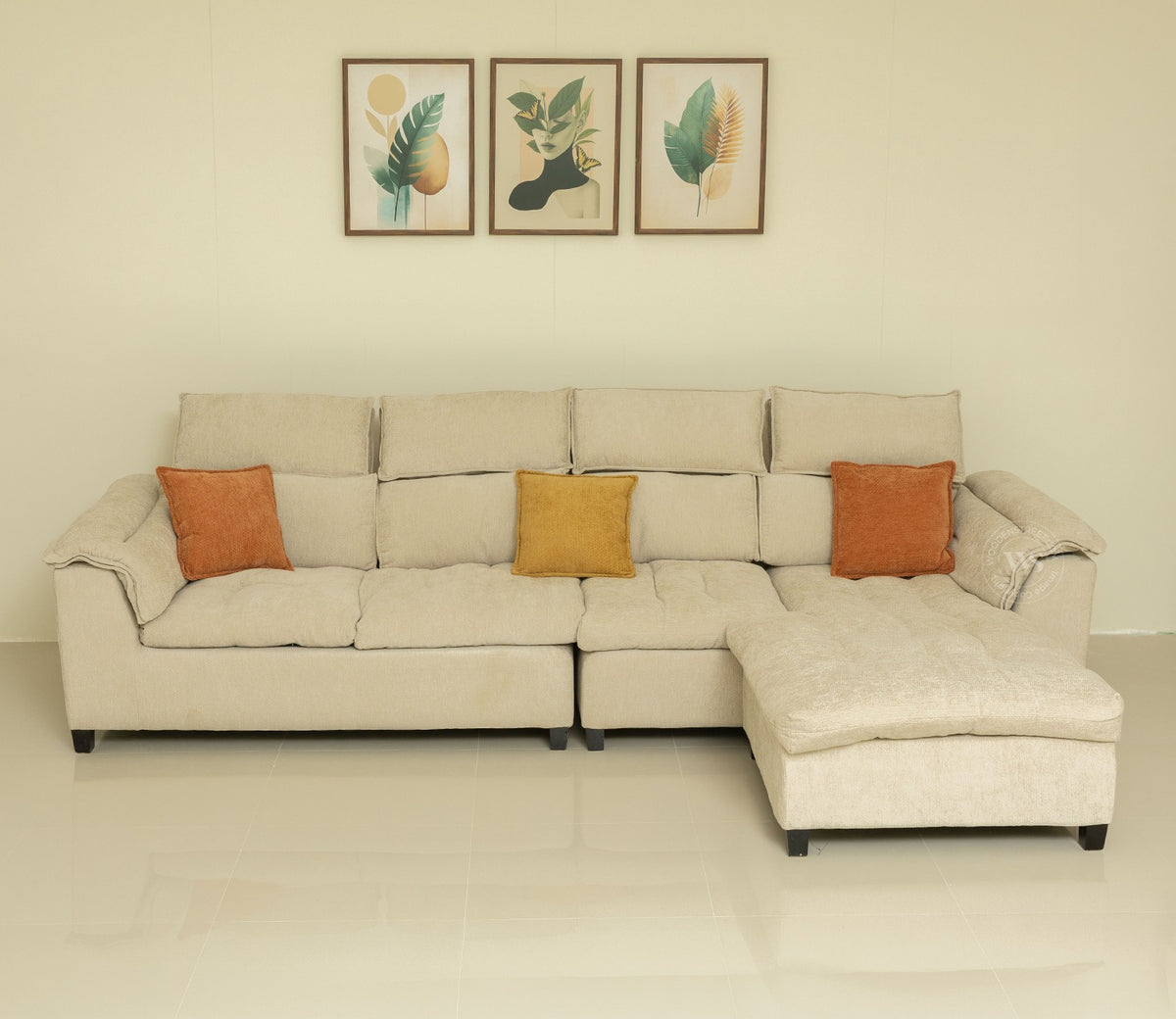 Maribelle Premium Upholstery L shape Fabric Sofa (Beige)