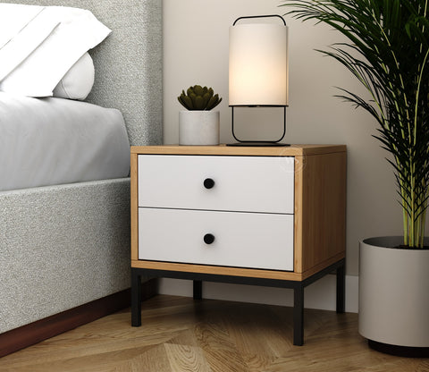 Suven Modern Engineered Wood Bedside Table with MDF Front & Metal Base (Santana Pattern)
