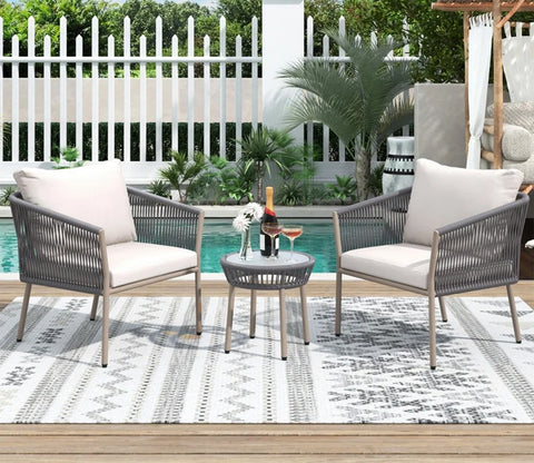 Grey Rope 2 Seater Chair Set And Off White Cushions