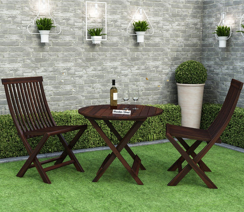 Hanton Folding Chair And Round Table (Walnut Finish)